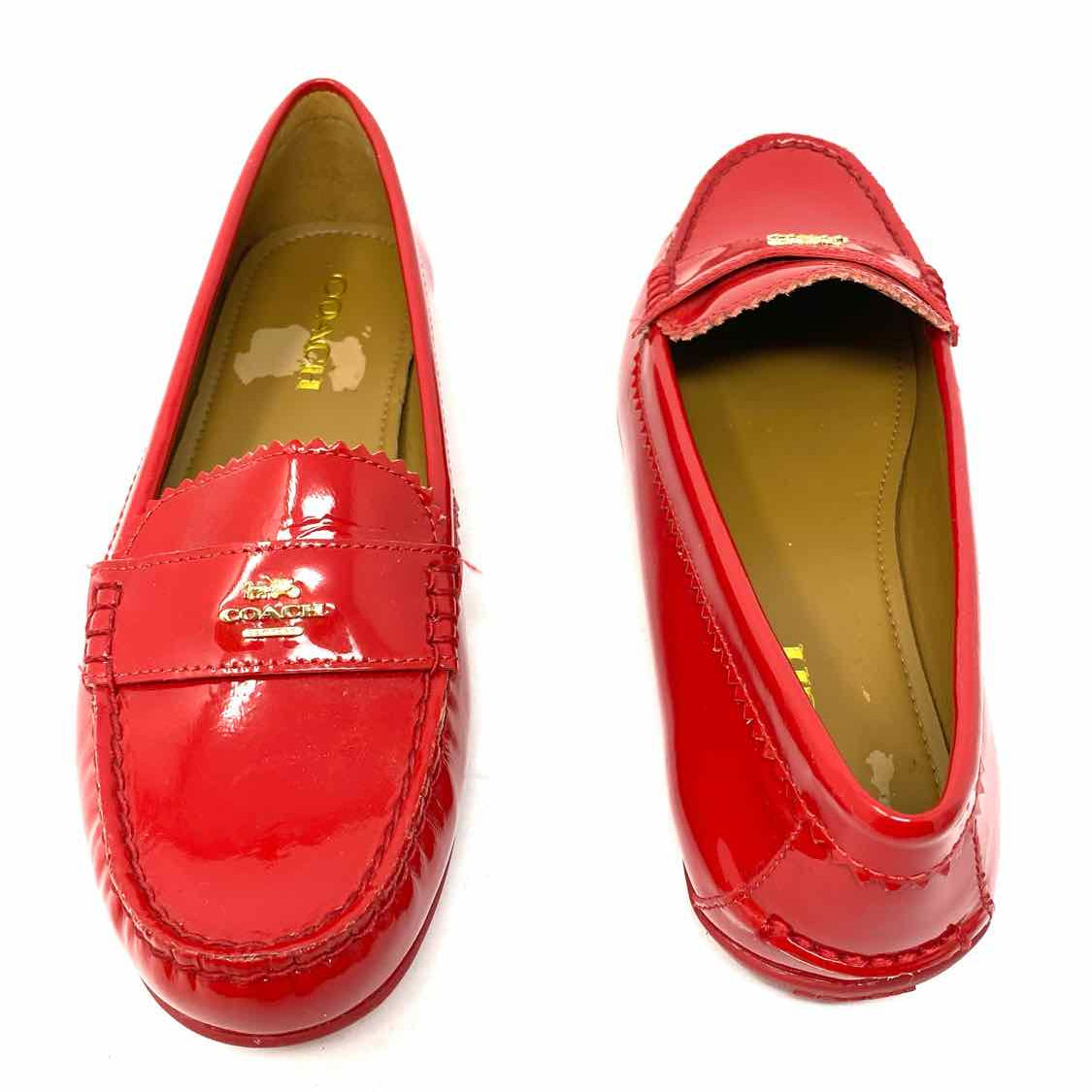 Coach Odette Moccasin Women's Red Size 9 Flat Patent Leather Logo Loafers