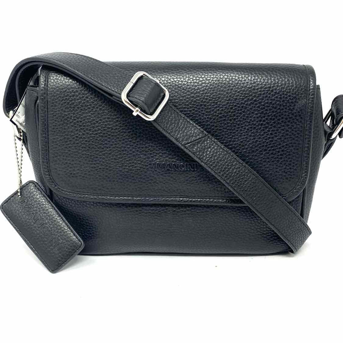 Mancini Black Flap Pebbled Leather Crossbody