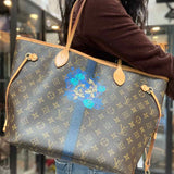 LOUIS VUITTON 2015 Neverfull MM Fish Custom Coated Canvas Brown Monogram Tote