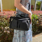 VINCE CAMUTO Group Mika Black Top Handle Pebbled Leather Satchel