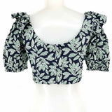 En Saison Women's Navy/Green Size L Crop Leaf Print Short Sleeve Top