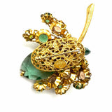 DeMario Gold Tone Green Cluster Fruit Crystal Brooch & Clip-On Earring Set