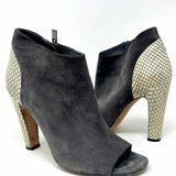 Vince Women's Gray/Cream Size 10 Open Toe Suede Snake Print Made in Italy Bootie