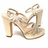 Nina Women's Champagne Size 7.5 Block Heel Embelished Sandals