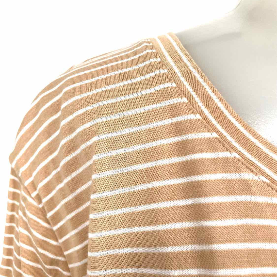 Vince Women's Beige Size L Asymmetrical Short Sleeve Cotton Stripe Dress