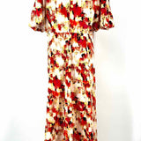 DKNY Women's Red White Size L Puff Sleeve Abstract Dress