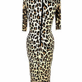 alice+olivia Delora Women's Beige Black Size 0 Bodycon Leopard Print Dress