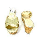 JIMMY CHOO Women's Gold Size 38/8 Wedge Cork Glitter Slide