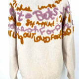 Lingua Franca Fair Aisle Words Women's Cream Size M Crew Neck Cashmere Sweater