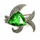 Judith Jack 925 Sterling Silver Green Fish Marcasite Brooch