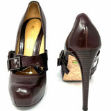 L.A.M.B. Finsbury Women's Brown Size 8.5 Platform Leather Buckle Pumps