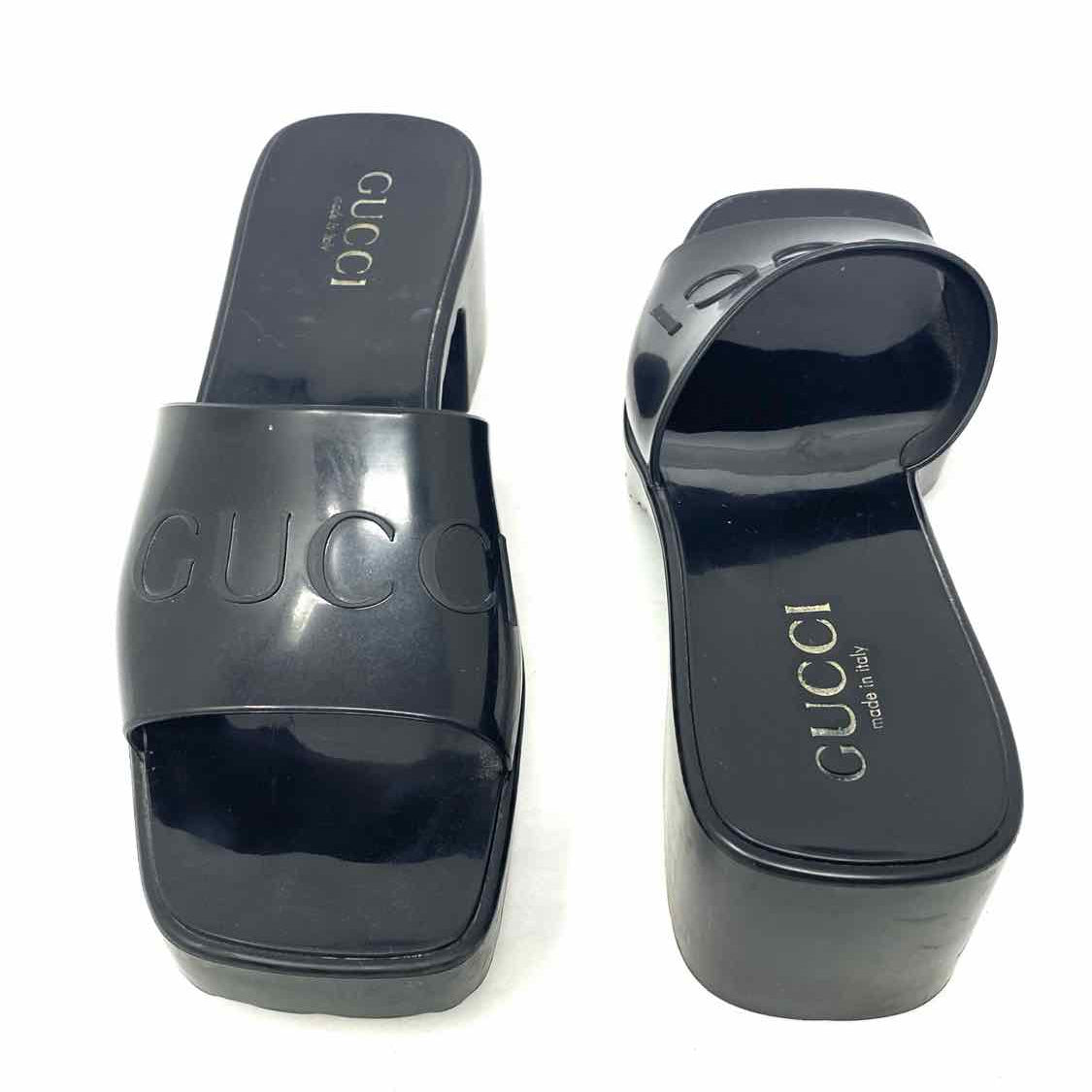 Gucci Women's Black Size 36/6 Open Toe Rubber Block Heel Slide