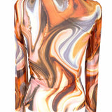 ZARA Women's Multi-Color Size M Boatneck Abstract Long Sleeve