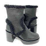 SIMON MILLER Low Raid Women's Black Size 38/8 Block Heel Leather Fuzz Trim Boots