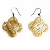 Cream Dangle Carved Clover Earrings