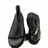 Lofina Women's Black Size 38/8 Platform Leather Peeptoe Sandals