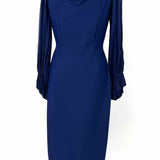 Chiara Boni Le Petit Robe Women's Blue Size L Long Sleeve Gathered Dress