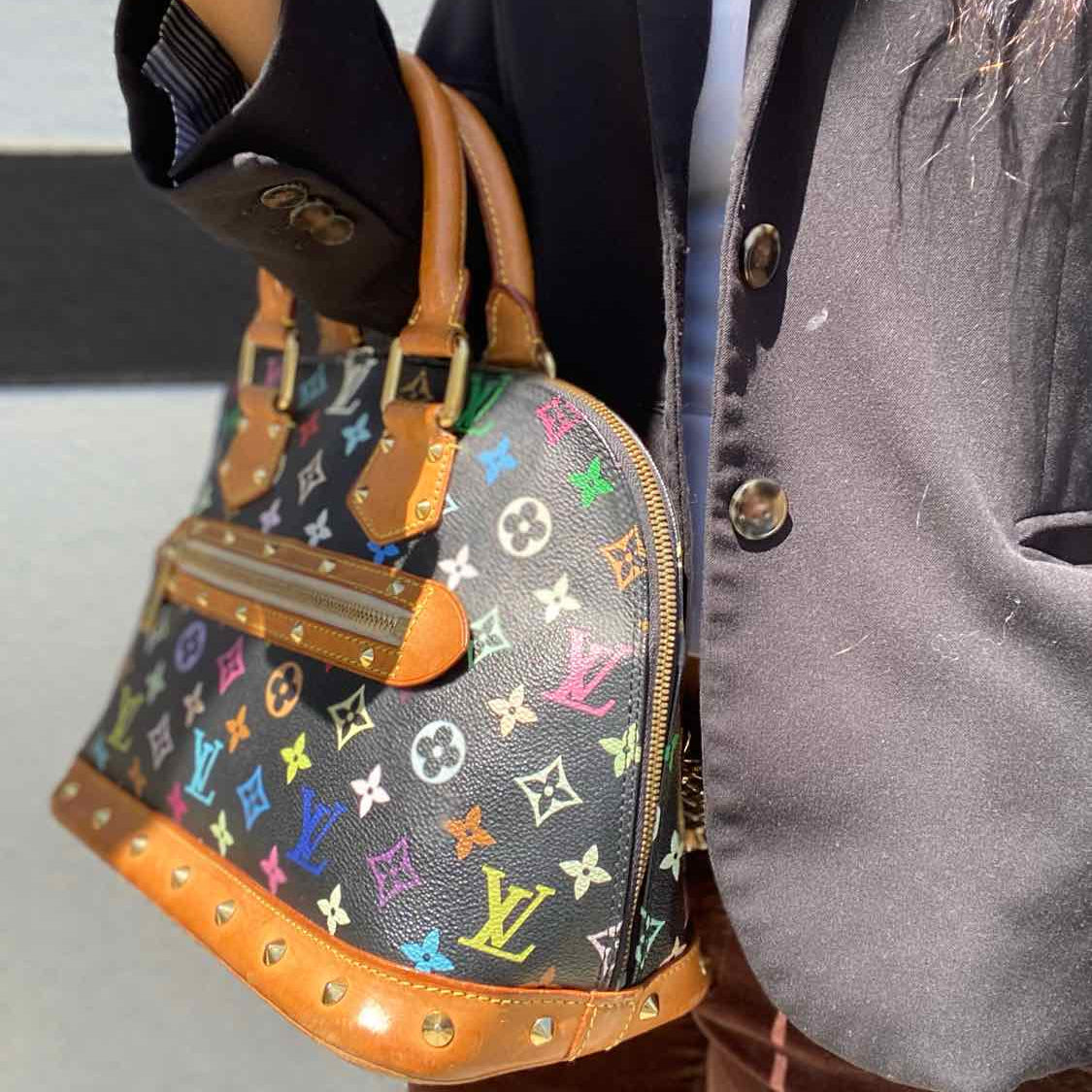 LOUIS VUITTON 2004 Multicolour Alma Black Half Dome Monogram Satchel