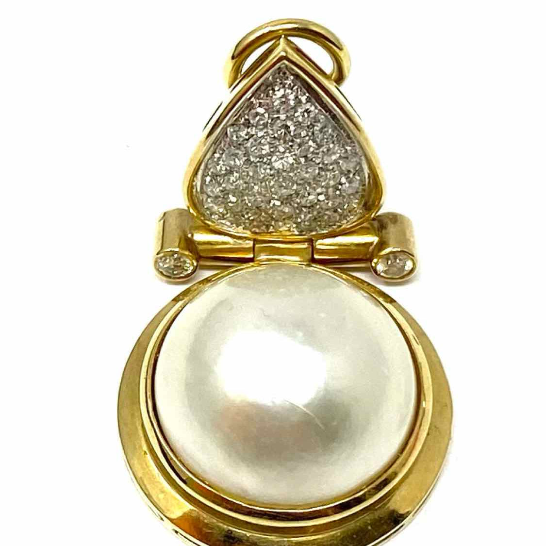 Estate Mabe Dome Pearls 14k Gold Geometric Diamond Earrings