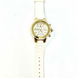Michelle Stainless Steel White Gold Tone 9" Silicon Band Watch
