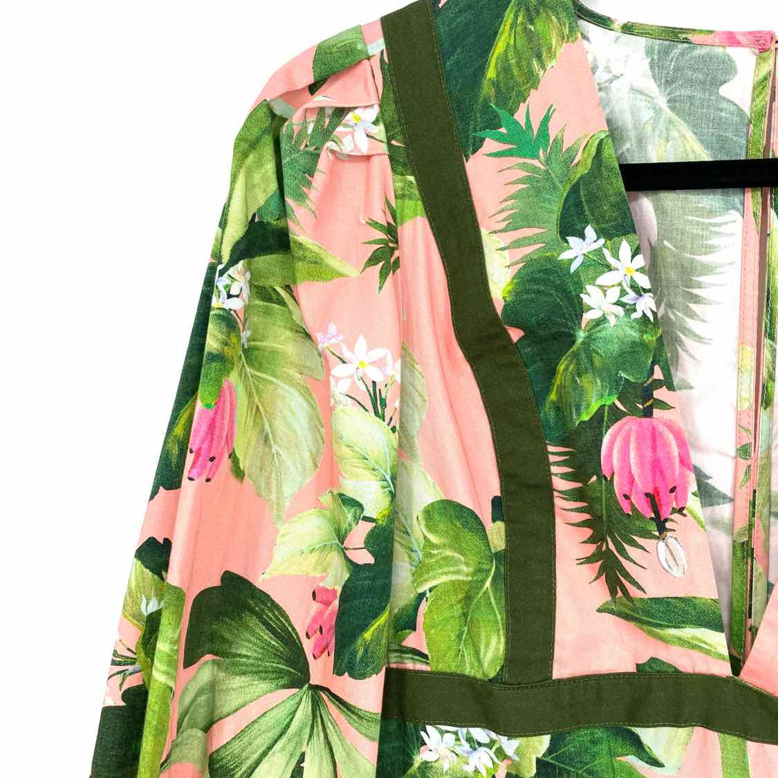 Farm Rio Women's Pink / Green V-Neck Floral Size S Jump Suit