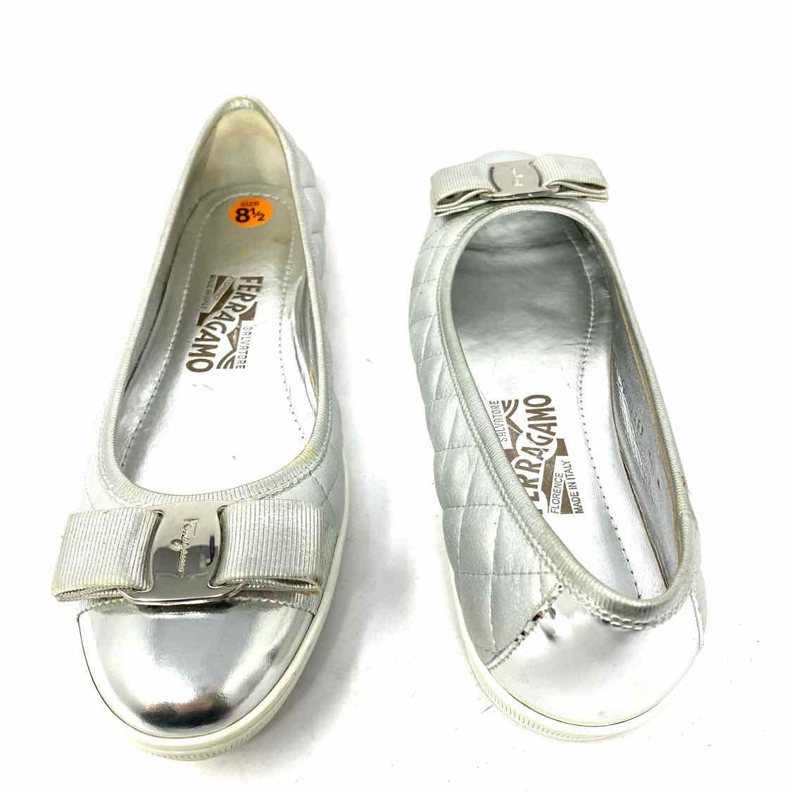 Salvatore Ferragamo Rufina Women's Silver Size 8.5 Sneaker Quilted Flats
