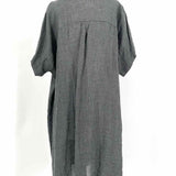 Eileen Fisher Women's Black Size XL Short Sleeve Linen Plaid Dress