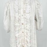 ZIMMERMANN Women's Off-White Size 0 Button Down Linen Ruffled Short Sleeve Top