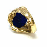 Estate Size 6 14K Yellow Gold Blue Oval Brutalist Cabochon Lapis Lazuli Ring