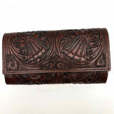 Adyan Brown Accordion Floral Embossed Leather Wallet
