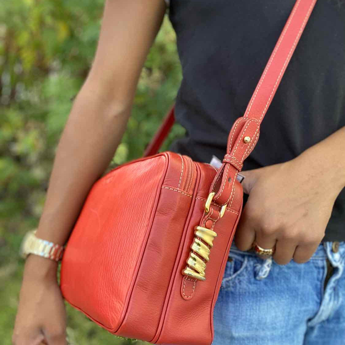 LOEWE Velasquez Grained Leather Dual Zip Orange  Made in Spain Shoulder Bag