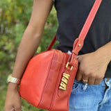 LOEWE Velasquez Grained Leather Dual Zip Orange  Made in Spain Shoulder Bag