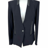 HELMUT LANG Women's Black Size 4 Collarless Leather Trim Blazer