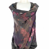 All Saints Poison drape Women's Black Size 6/S Cowl Neck Silk Floral Sleeveless