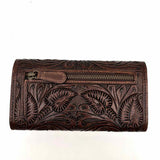 Adyan Brown Accordion Floral Embossed Leather Wallet