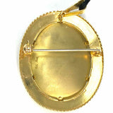 Victorian Revival 18K Gold Multi-Color Micro Portrait Painting Oval Cameo Brooch
