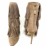 Paul Andrew Toas Women's Taupe Size 36.5/6.5 Mid calf Suede Fringe Bootie