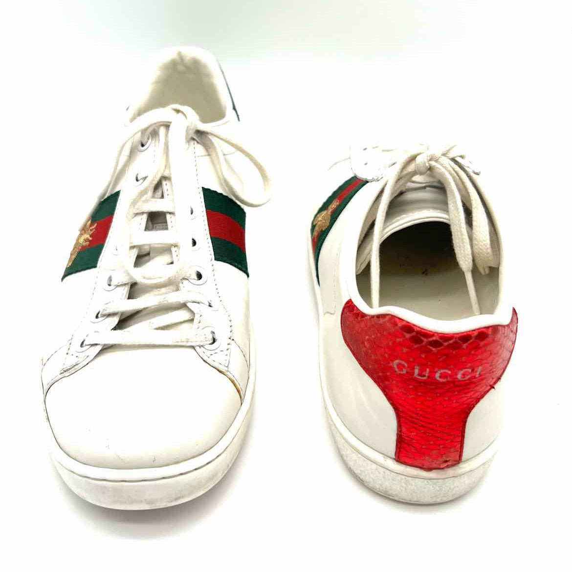 Gucci Ace Women's White Size 37.5/7 Lace-up Leather Web Accent Sneakers
