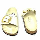 Birkenstock Women's Off-White Size 6 Flat Leather Buckle Slide