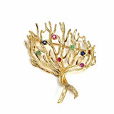 Estate 14k Yellow Gold Tree Multi-Stone Brooch