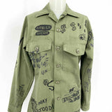 R13 Repurposed Garment Women's Green One Size Button Down Embroidered Jacket