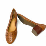 Patricia Nash Allegra Cognac - Zapatos de tacón de piel con tacón de bloque, corte láser, talla 11