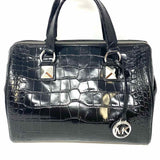 Michael by Michael Kors Grayson Black Boston Croc Embossed Leather Satchel