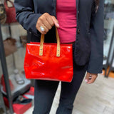 LOUIS VUITTON 2003 Reade PM Red Mini Monogram Vernis Leather Tote