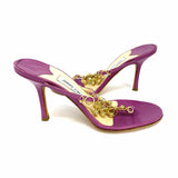 JIMMY CHOO Women's Purple Gold Size 39/8.5 Thong Leather Embellished Sandals