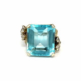 Estate Mid Century size 7.5 14K White Gold Simulated Blue Glass Ring