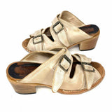 Freebird Caprice Women's Beige Size 7 Block Heel Leather Peeptoe Mules