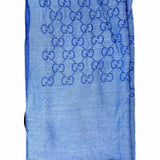 Gucci Wool Silk Blue 70" Monogram Made in Italy Scarf