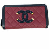 Chanel 2020 Filigree CC Long Leather Burgundy Black Continental Quilted Wallet