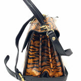 Patricia Nash Leather Black Brown Top Handle Tiger Satchel